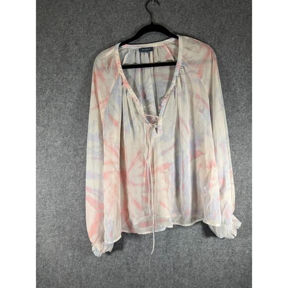 Modcloth Blouse Women Large Semi Sheer Long Sleeve Smocked Peasant‎ Boho Relax - Picture 1 of 7
